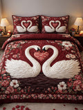 Swan Love Valentine's Day 3- Piece Quilted Bedding Set