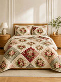 Vintage Rose Garden Quilted 3-Piece Bedding Set