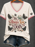 Women's Casual Country Music Singer Commemorative Print V-Neck Top