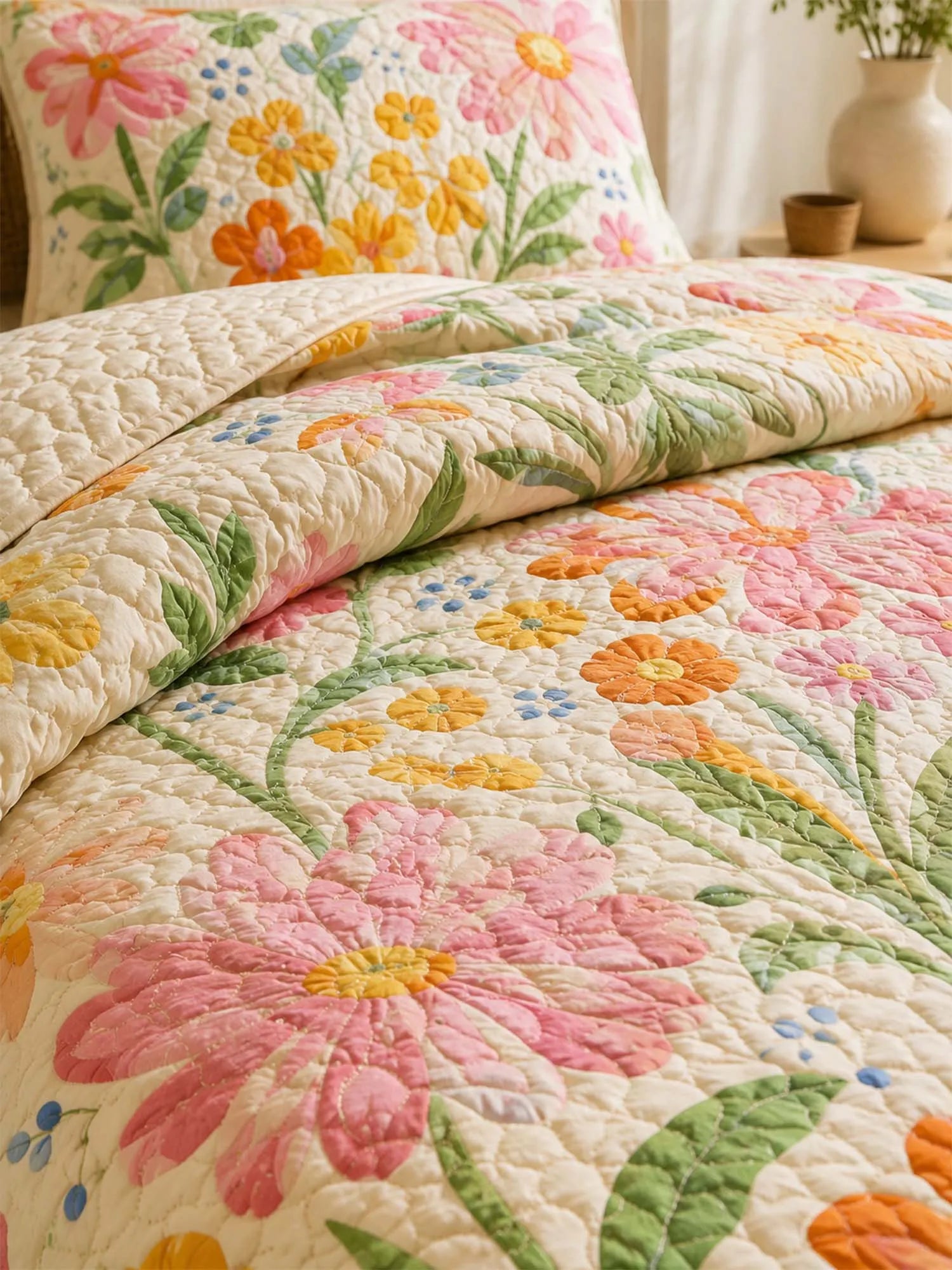 Colorful Wildflower Meadow Quilted 3-Piece Bedding Set