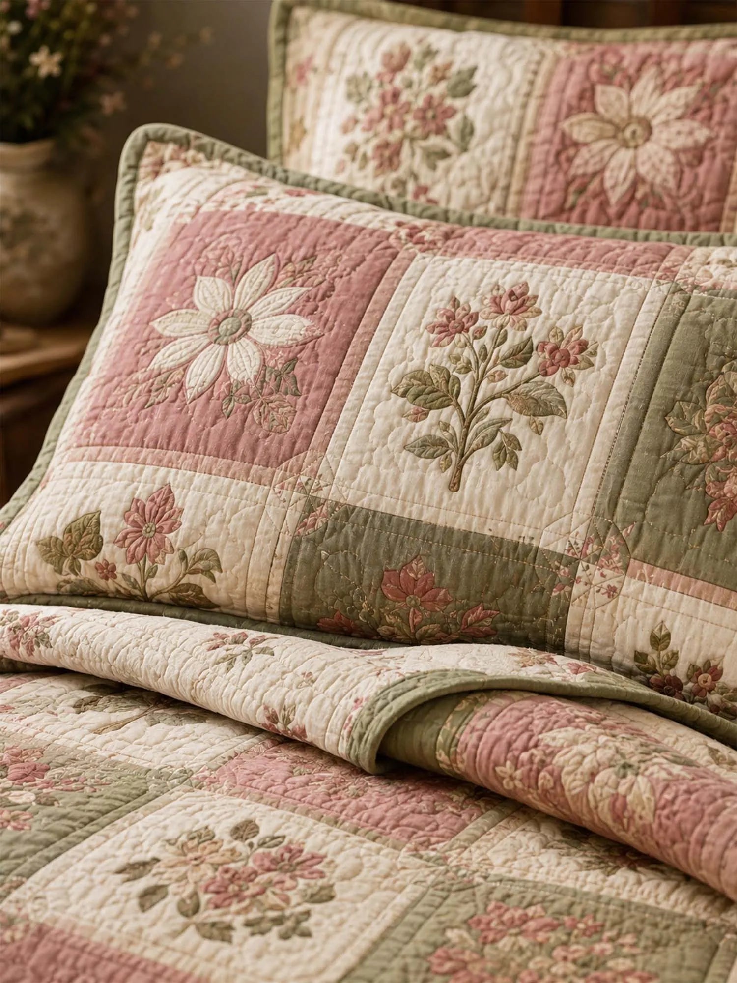 Cottagecore Floral 3-Piece Quilted Bedding Set