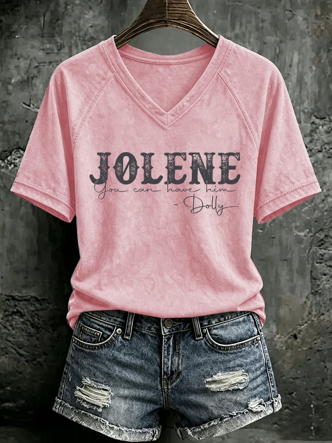 V Neck Retro Jolene You Can Have Him Print T-Shirt