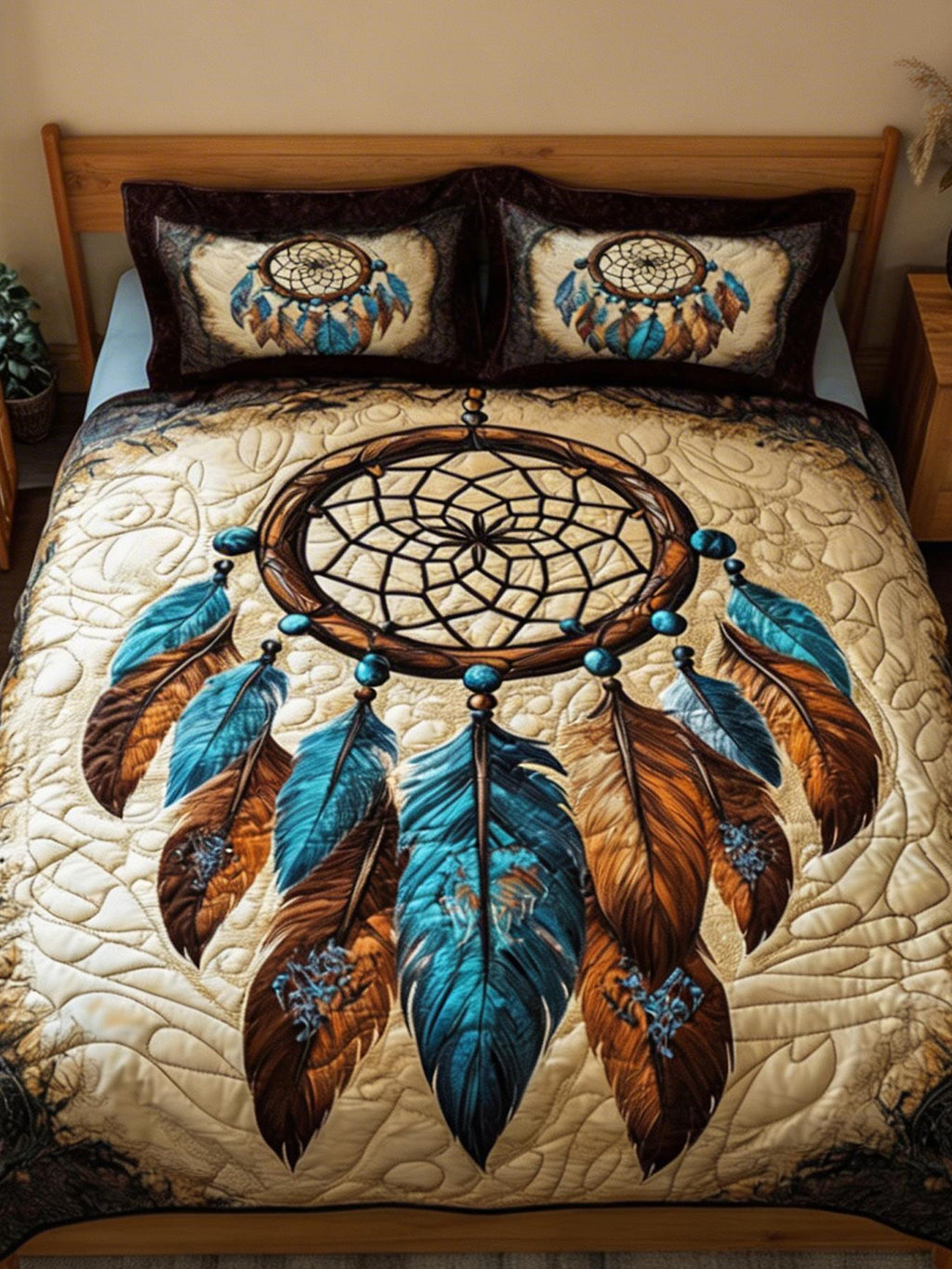 Feathered Nightfall Three-Piece Quilted Bedding Set