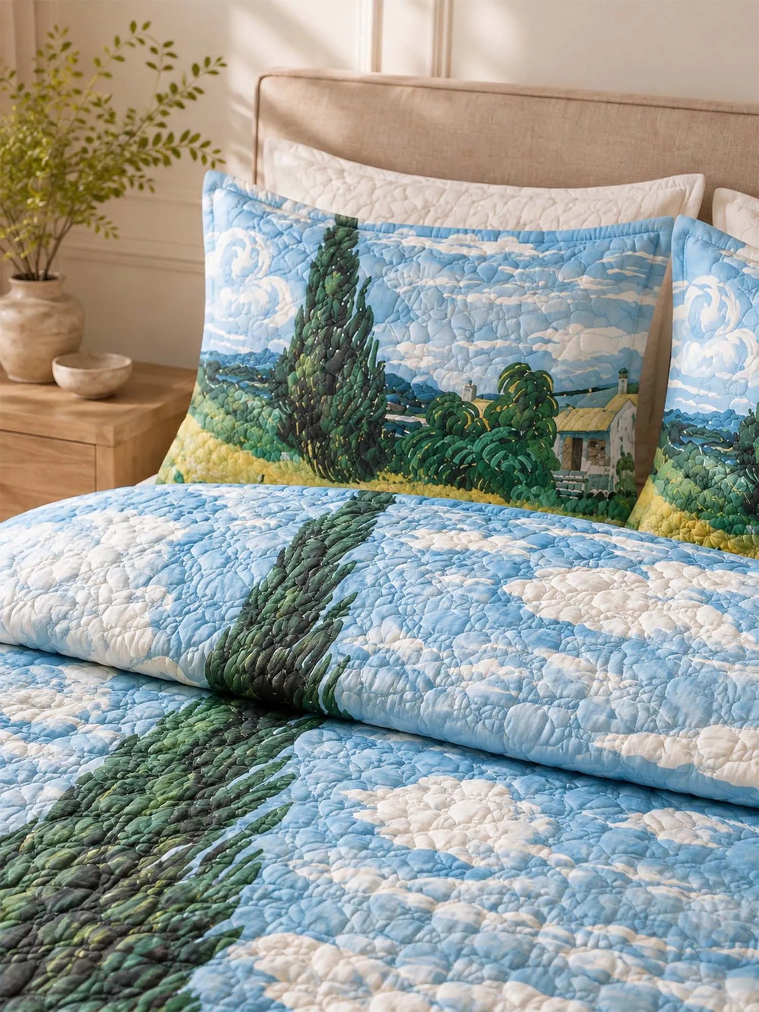 Black Cat Meadow Garden Quilted 3-Piece Bedding Set