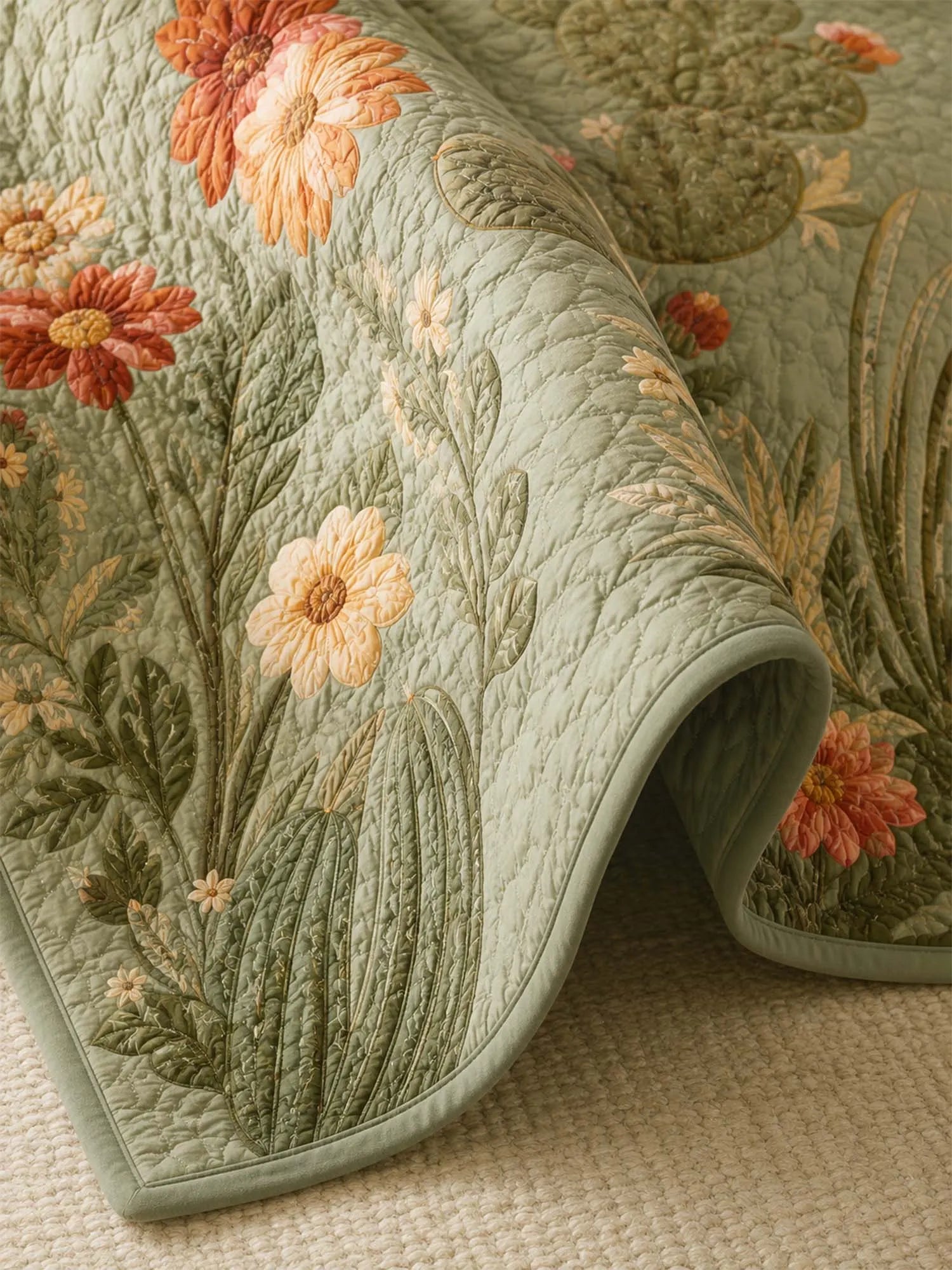 Cactus Garden Floral Quilted 3-Piece Bedding Set – Vintage Desert Style Quilted Bedding with Matching Pillow Shams