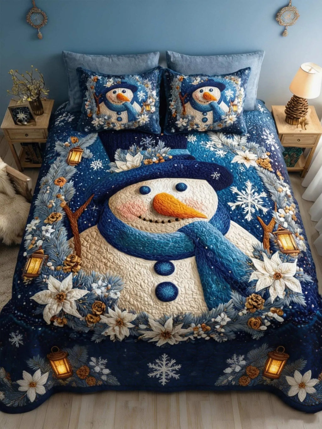 Snowmen Wonderland 3‐Piece Quilted Bedding Set