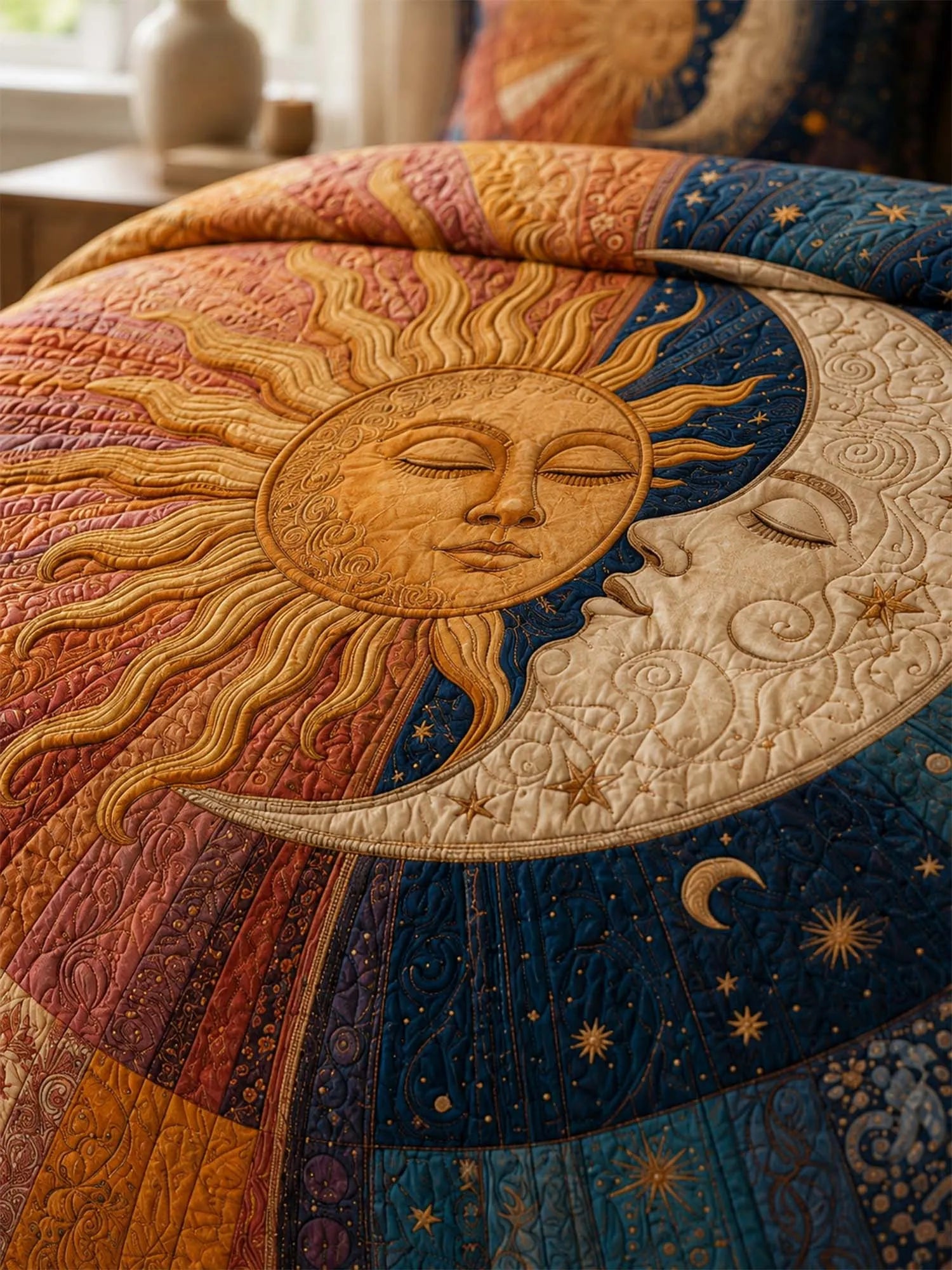 Sun Moon Celestial Dream Quilted 3-Piece Bedding Set
