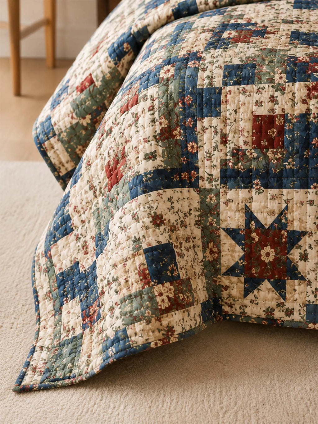 Vintage Patchwork Quilted 3-Piece Bedding Set – Classic Americana Quilted Bedding With Matching Pillow Shams
