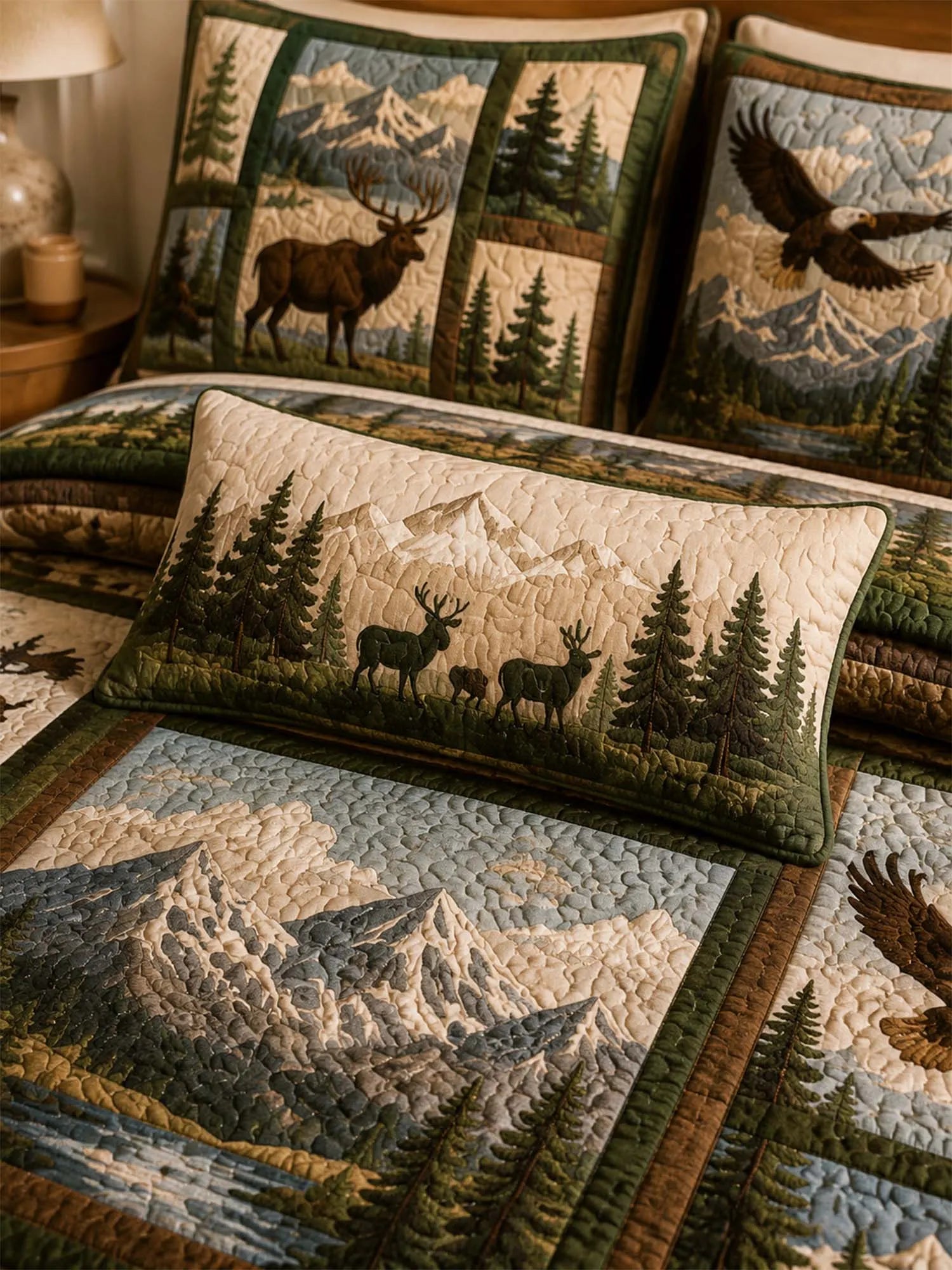Vintage National Park Wildlife Quilted 3-Piece Bedding Set