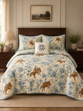 Western Floral Horse Quilted 3-Piece Bedding Set – Luxury Quilted Bedding with Matching Pillow Shams