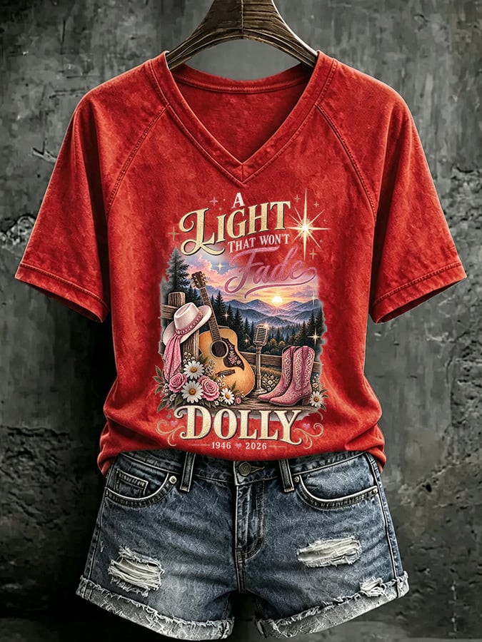 V Neck Retro Great Smoky Mountains A Light That Won't Fade Print T-Shirt