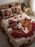 Romantic Cow Couple Valentine'S Day 3- Piece Quilted Bedding Set
