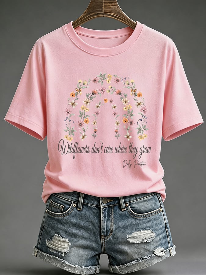 Retro Wildflowers Don't Care Where They Grow Print T-Shirt