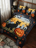 Spooky Cat Halloween 3‐Piece Quilted Bedding Set