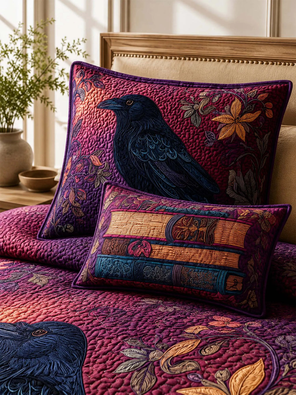 Raven Enchanted Library Quilted 3-Piece Bedding Set