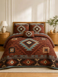 Southwestern Aztec Quilted 3-Piece Bedding Set – Rustic Luxury Quilted Bedding with Matching Pillow Shams
