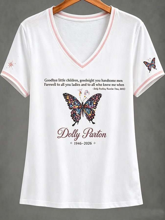 Women's Casual Country Music Singer Commemorative Print V-Neck Top