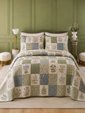 Herbal Garden Patchwork Quilted 3-Piece Bedding Set – Vintage Cottage Quilted Bedding With Matching Pillow Shams