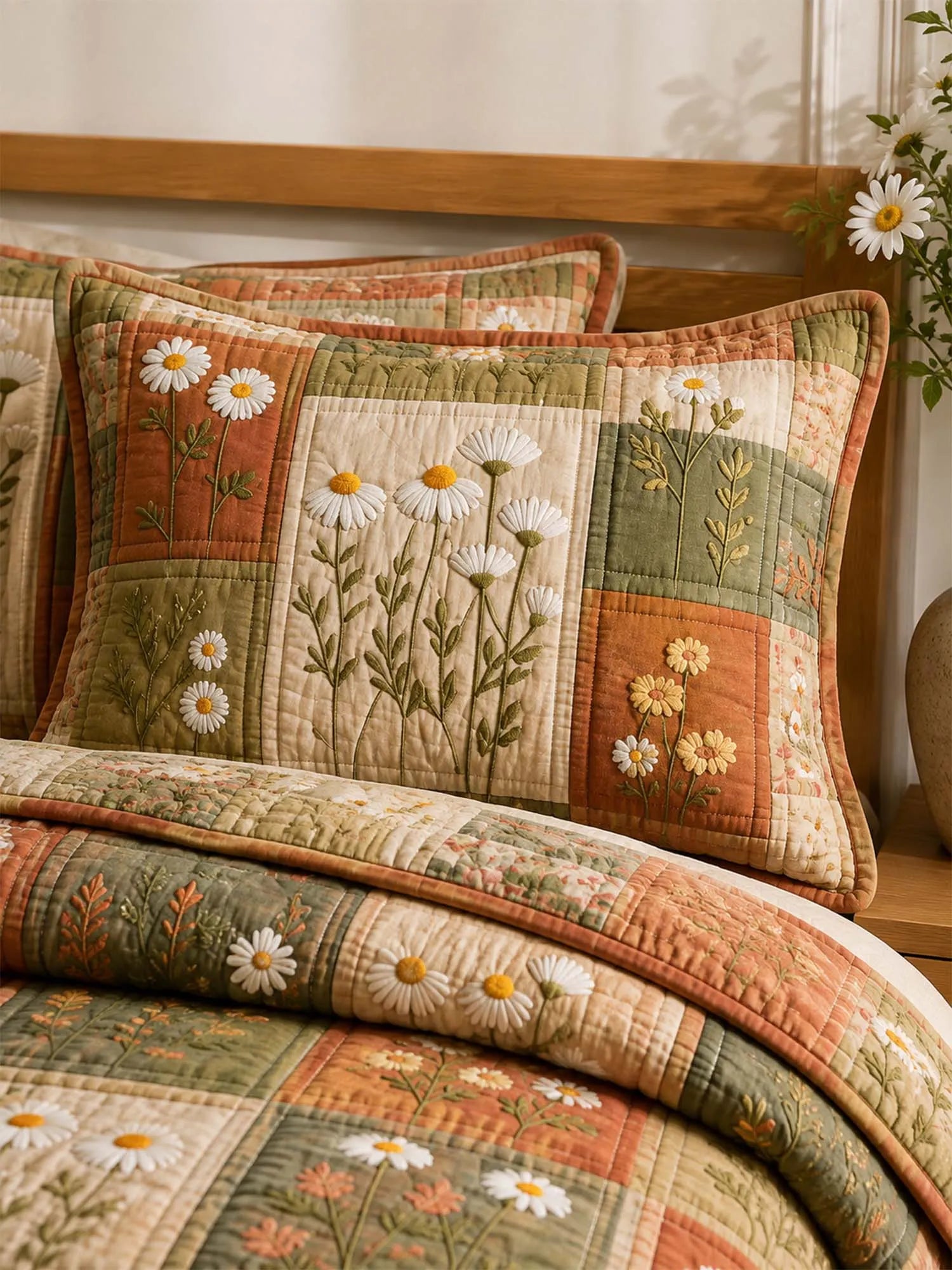 Daisy Cottage Garden Quilted 3-Piece Bedding Set