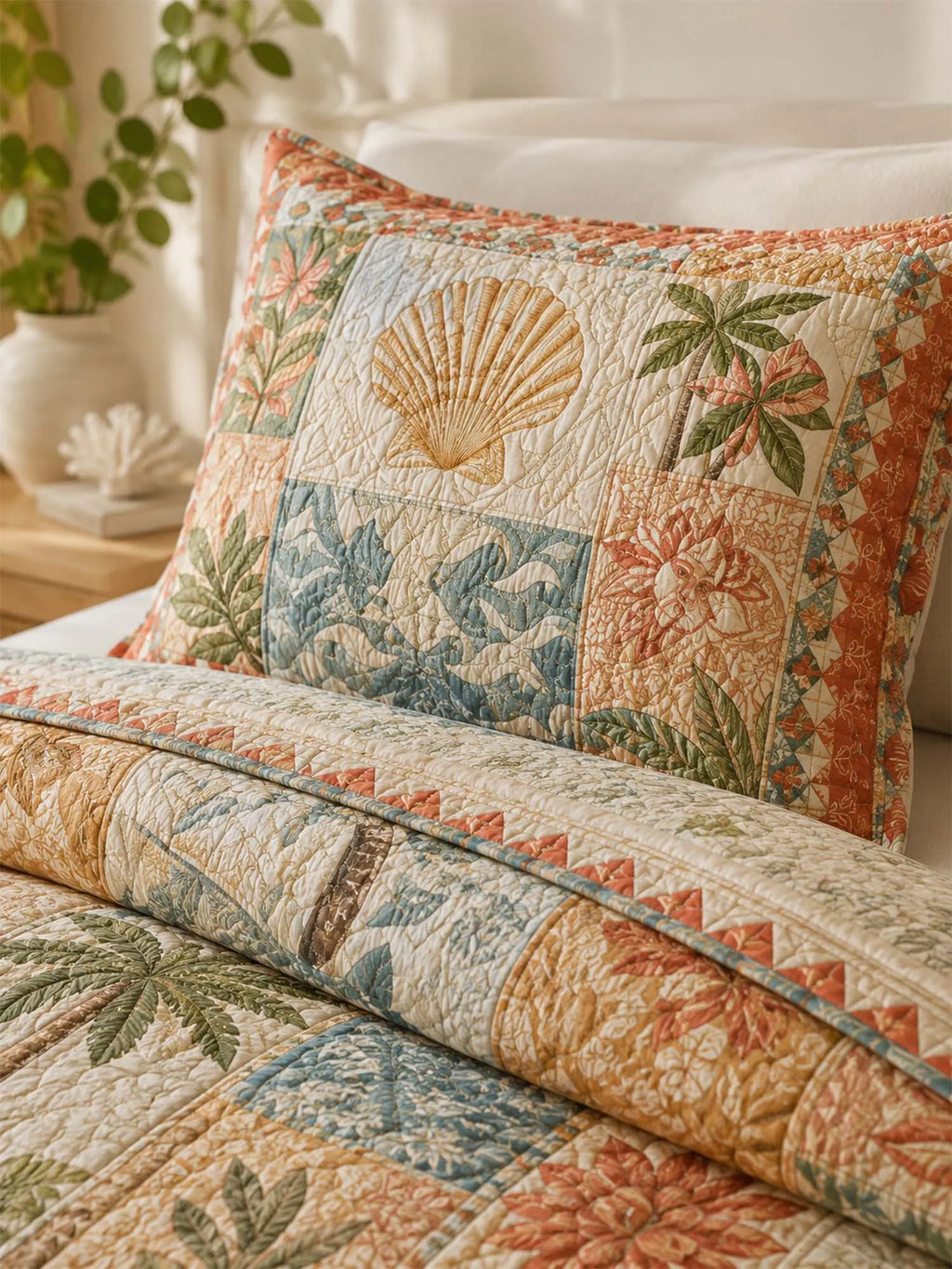 Tropical Botanical Quilted 3-Piece Bedding Set – Luxury Quilted Bedding with Matching Pillow Shams