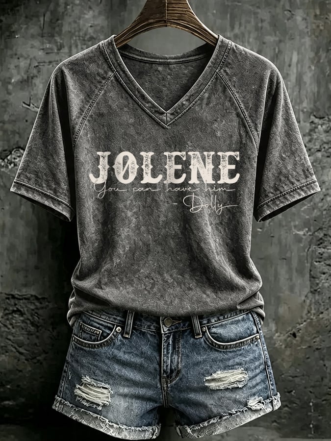 V Neck Retro Jolene You Can Have Him Print T-Shirt