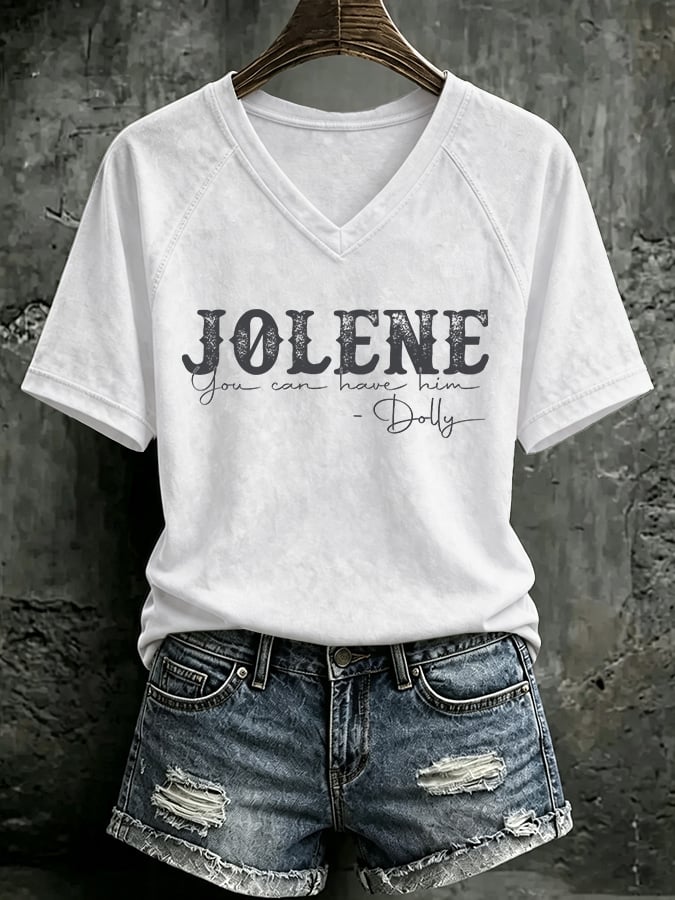 V Neck Retro Jolene You Can Have Him Print T-Shirt