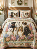 Garden Puppy Gathering 3-Piece Quilted Bedding Set
