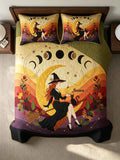 Halloween-Mabon Witch Autumn Moon Quilt Bed Set-Three-Piece Quilted Bedding Set
