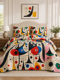 Miro‐Style Abstract Artwork Quilted 3‐Piece Bedding Set