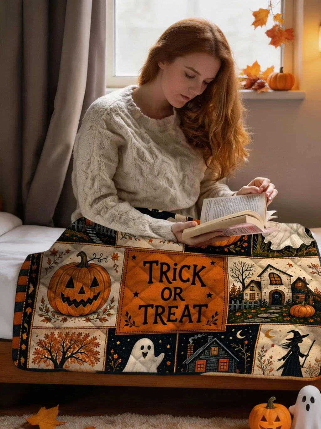 Halloween Trick Or Treat Patchwork Quilted 3‐Piece Bedding Set
