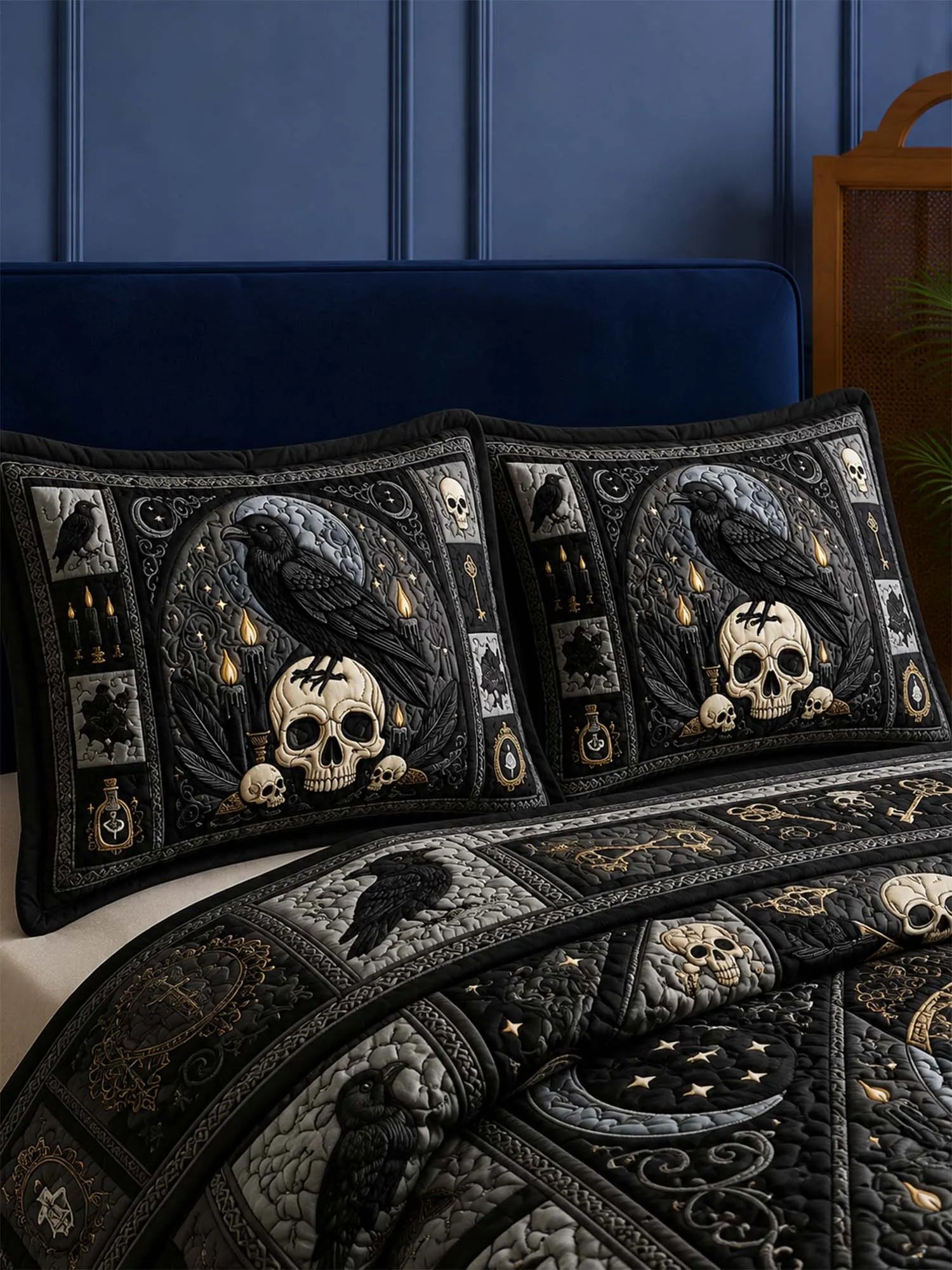 Raven Midnight Relic Quilted 3-Piece Bedding Set