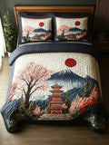 Japanese Pagoda Delight 3-Piece Quilted Bedding Set