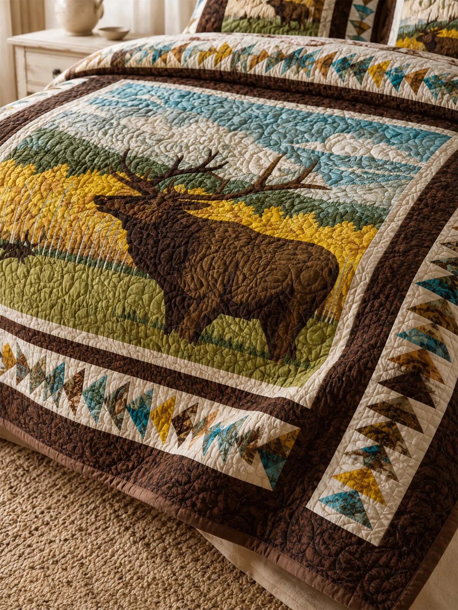 Elk Wilderness Quilted 3-Piece Bedding Set