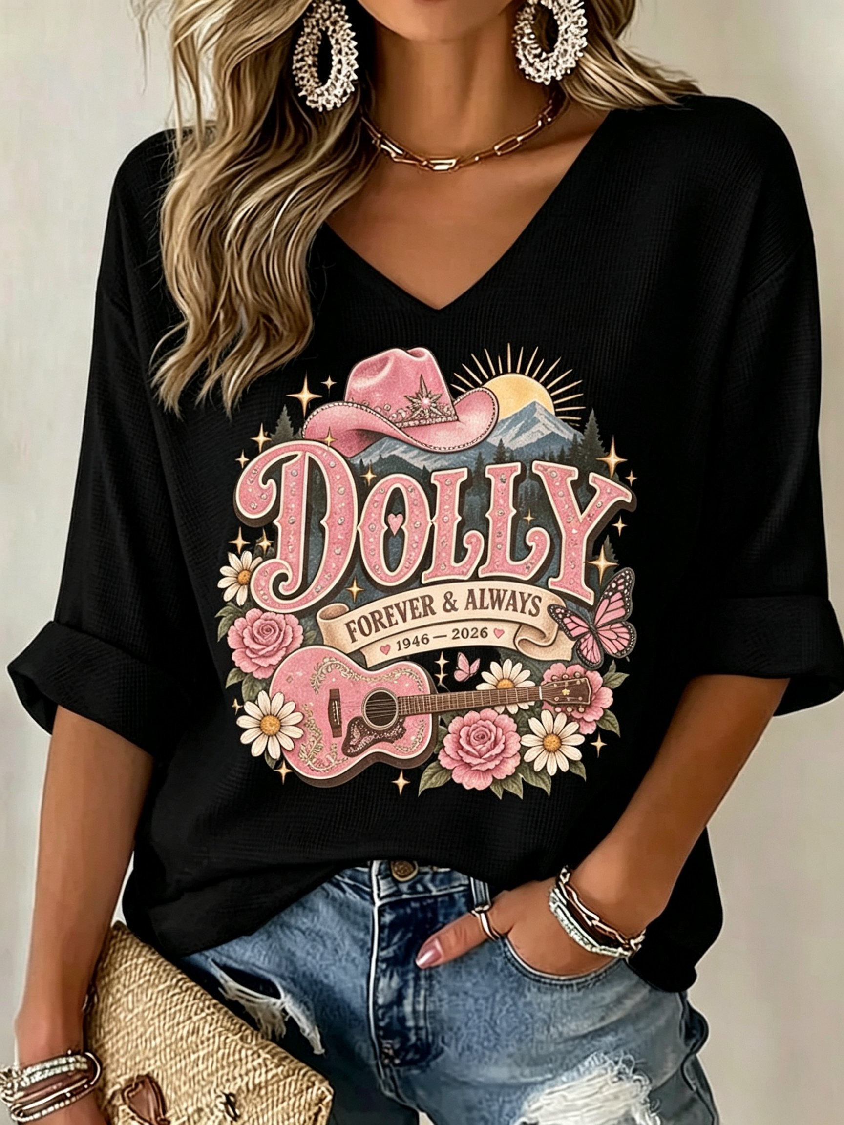 Women's Dolly Parton Memorial  Print T-shirt