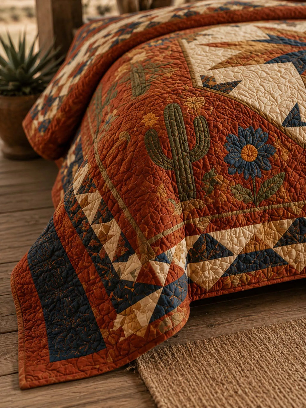 Western Star Patchwork Quilted 3-Piece Bedding Set – Classic Americana Quilted Bedding with Matching Pillow Shams