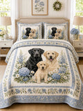 Blue Hydrangea Labrador Family Garden 3‐Piece Quilted Bedding Set