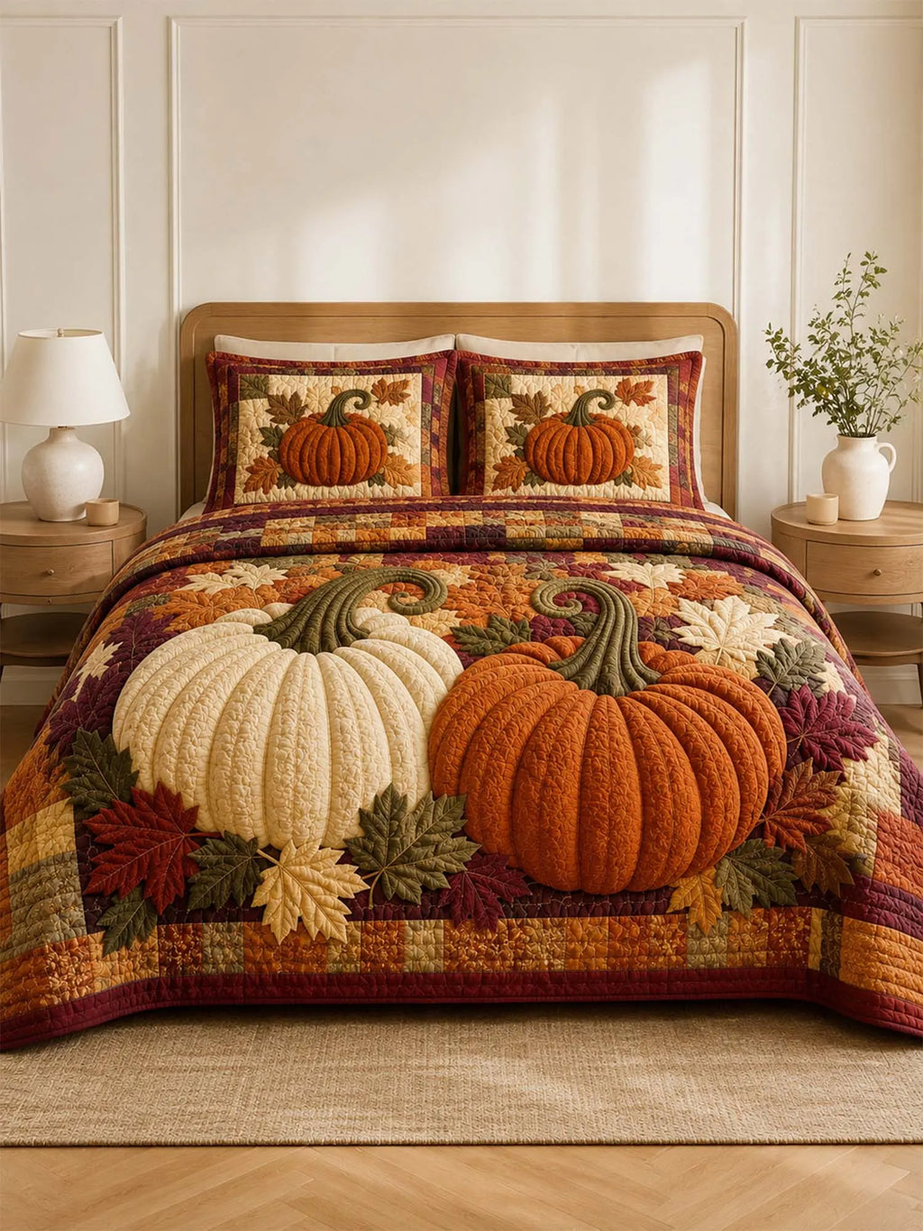 Pumpkin Harvest Quilted 3-Piece Bedding Set